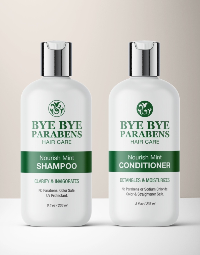Nourish Mint Shampoo Conditioner hair products for curly hair | Bye Bye Parabens